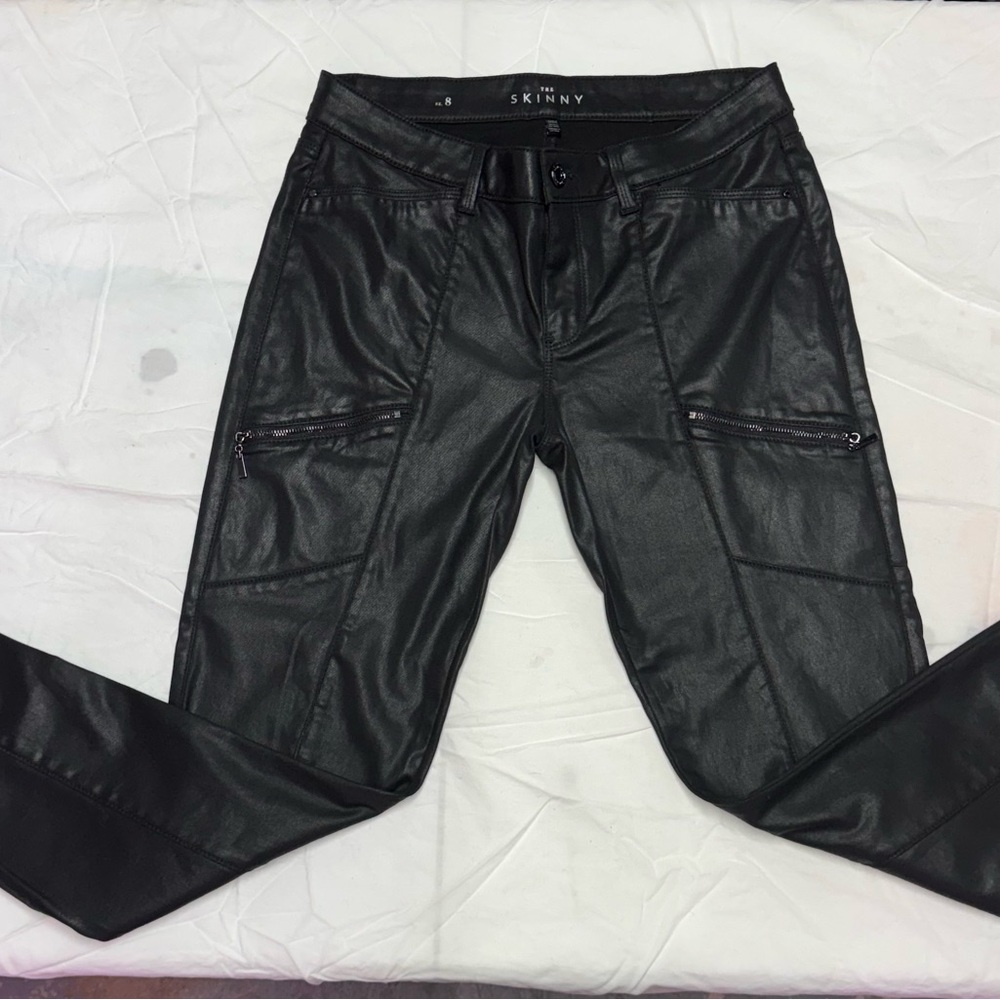 White House Black Market faux Black Skinny Leather Pants with zipper accents 8